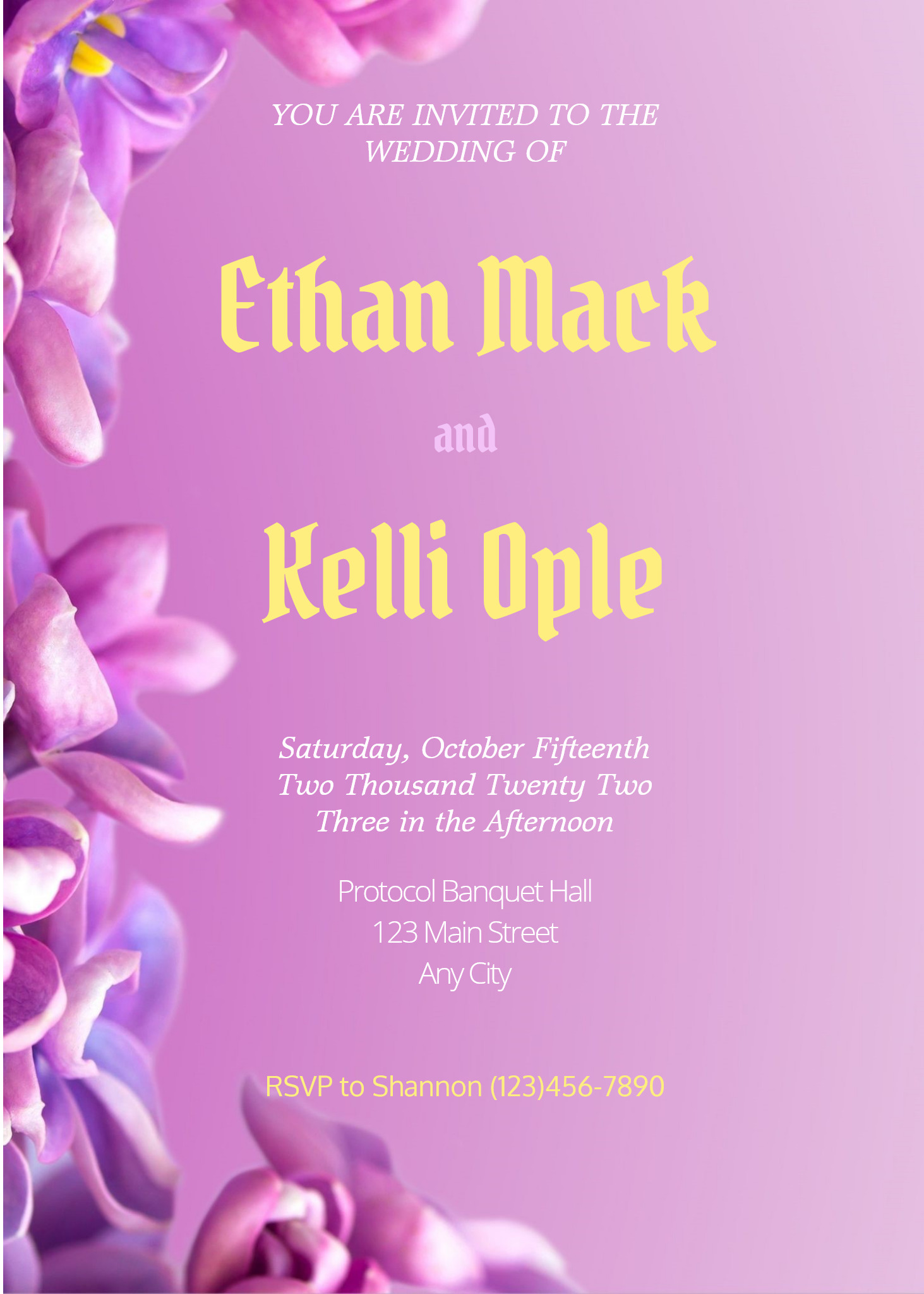 Purple Floral Wedding Invitation