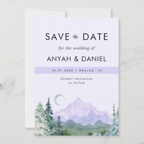 Purple Pink Pastel Watercolor Mountains Landscape Save the Date