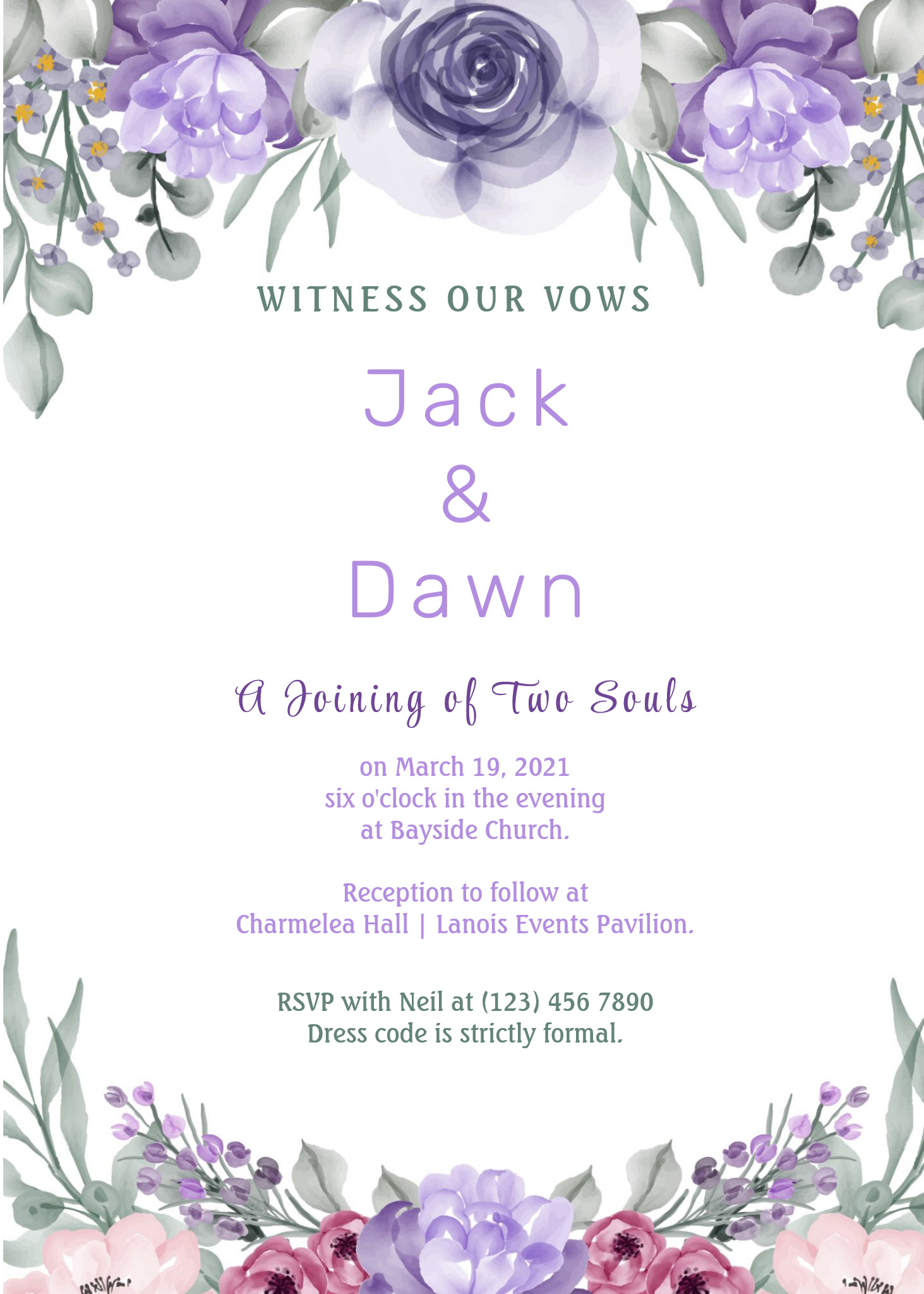 Purple Rose Watercolor Framed Wedding Invitation