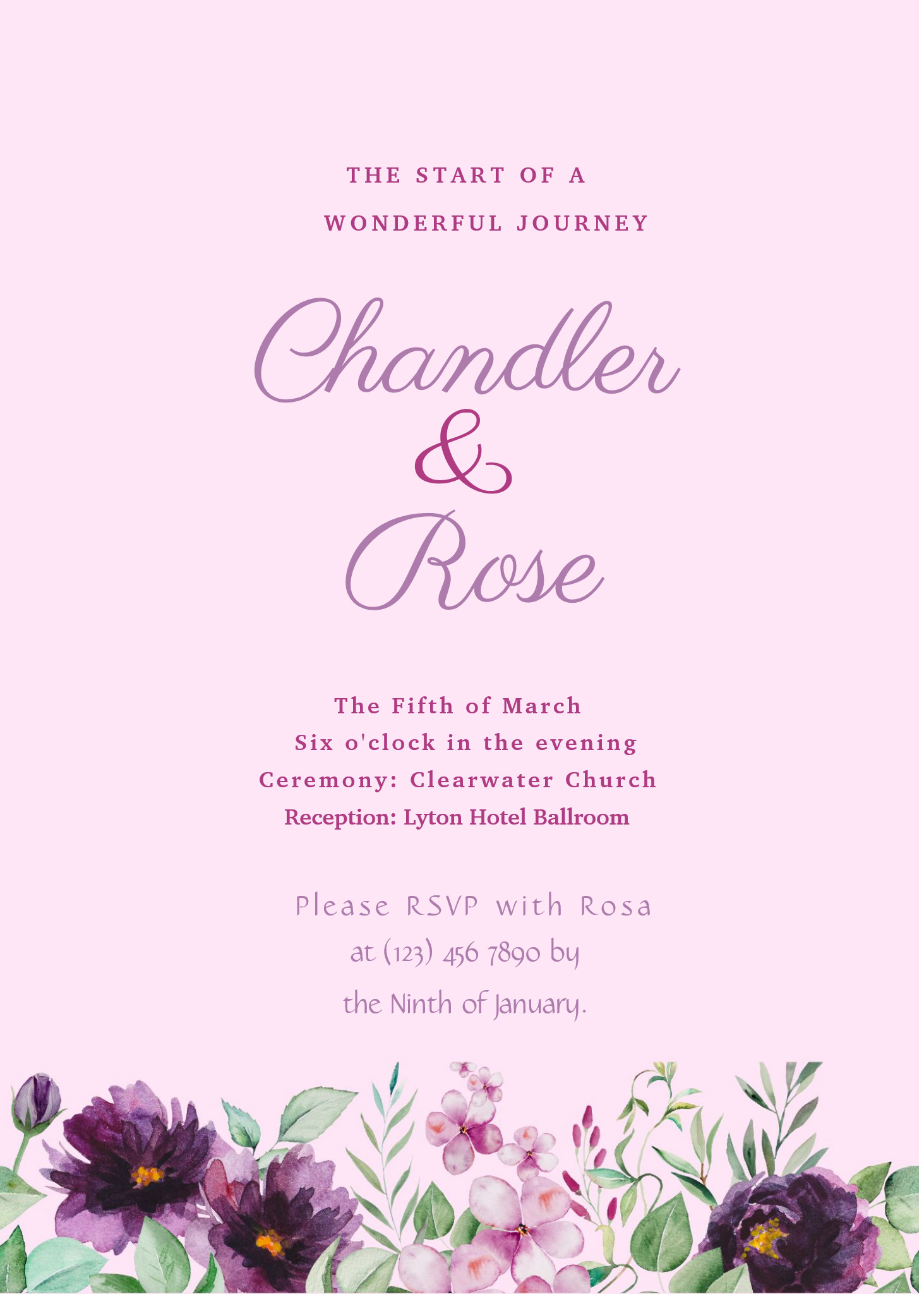 Purple Floral Watercolor Wedding Invitation