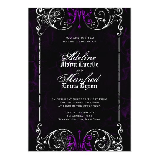Purple wedding invitations, Gothic Wedding Invitations, Halloween Wedding Invitations, Gothic Victorian Spooky Purple Wedding Invite
