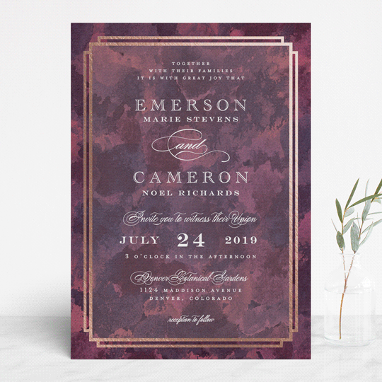 purple wedding invitations, textured wedding invitations, bordered wedding invitations, Striking Purple Textured Wedding Invitations
