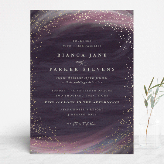 purple wedding invitations, dark sky wedding invitations, modern wedding invitations, Pretty Purple Sky Wedding Invitations
