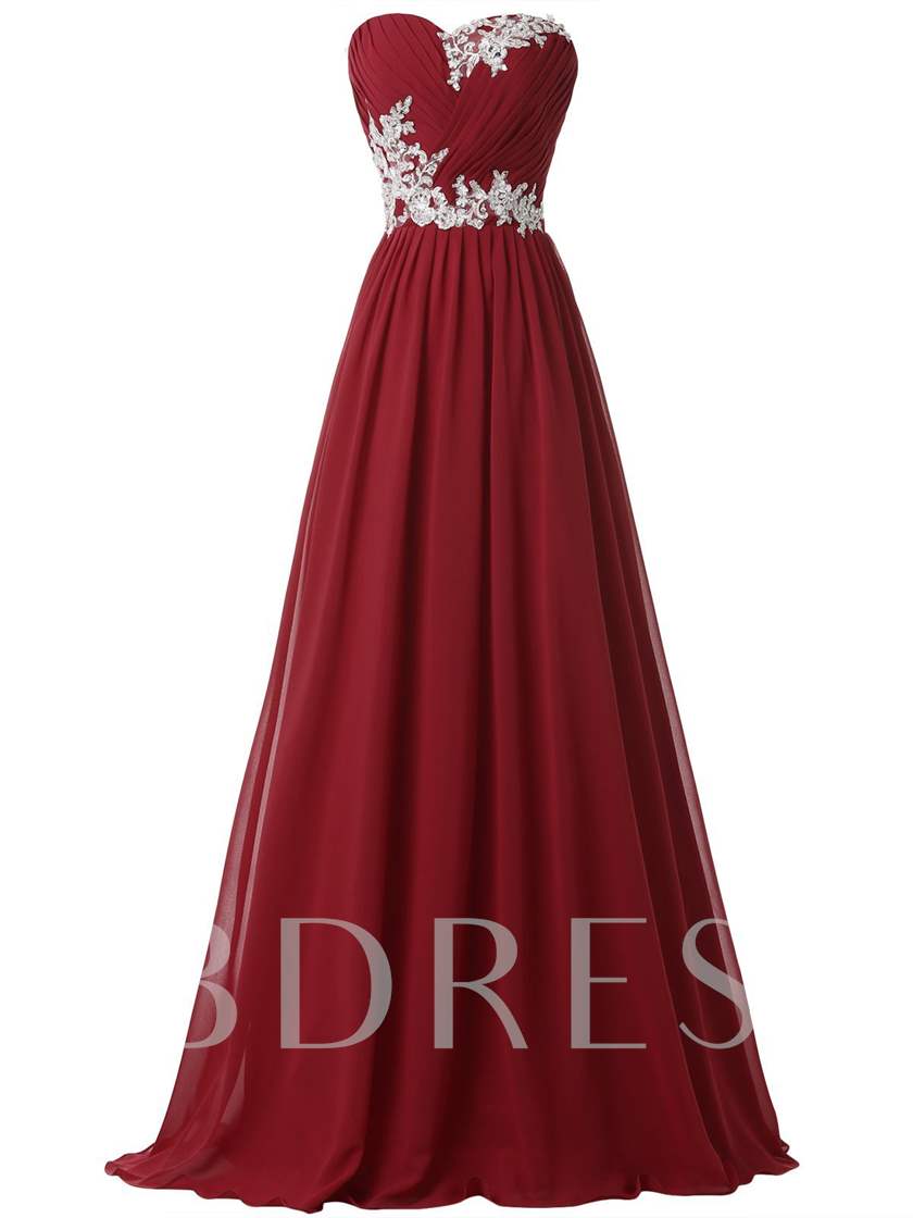 red bridesmaid dresses, red bridesmaid gowns, Sweetheart A-Line Appliques Pleats Bridesmaid Dresses