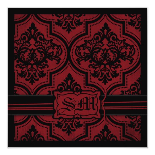 red wedding invitations, Gothic Wedding Invitations, Damask Wedding Invitations, Goth Red Black Damask Wedding Invitations