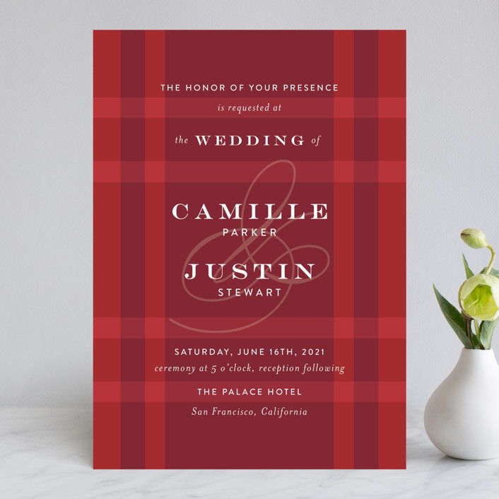 red wedding invitations, plaid wedding invitations, unusual wedding invitations, Red Plaid Wedding Invitations