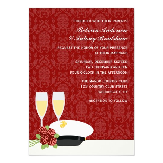 red wedding invitations, unique wedding invitations, Military Wedding Invitations