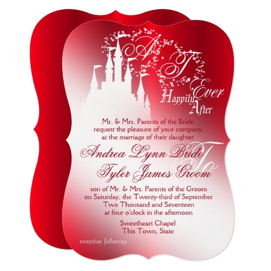 red wedding invitations, castle wedding invitations, fairytale wedding invitations, Enchanted Story Book Wedding Red Invitation