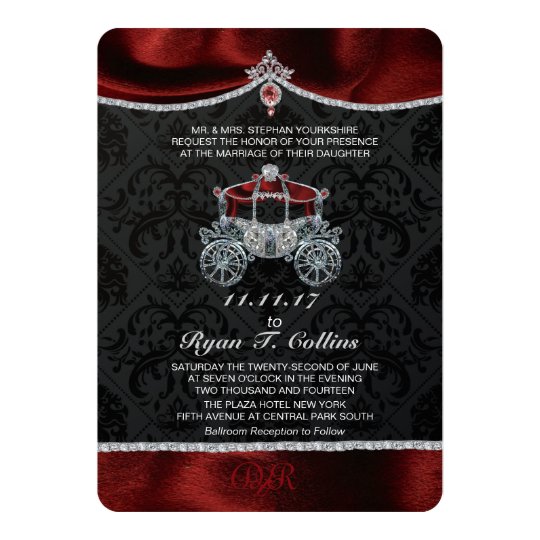 red wedding invitations, carriage wedding invitations, fairytale wedding invitations, red and black wedding invitations, Royal Fairytale Carriage Wedding Invitation