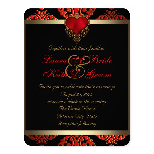 red wedding invitations, red and white wedding invitations, modern wedding invitations, Red Black and Gold Wedding Invitation