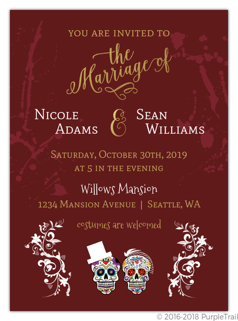 red wedding invitations, Halloween Wedding Invitations, Gothic Wedding Invitations, Sugar Skull Halloween Wedding Invitation