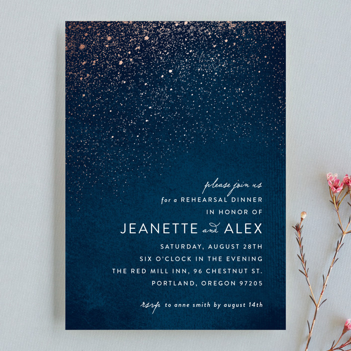 rehearsal dinner invitations, star dust rehearsal dinner invitation