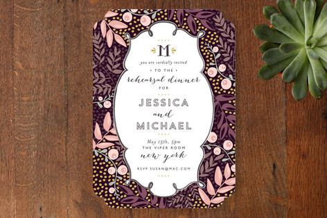 rehearsal dinner invitations, purple rehearsal dinner invitations, purple floral rehearsal dinner invitations