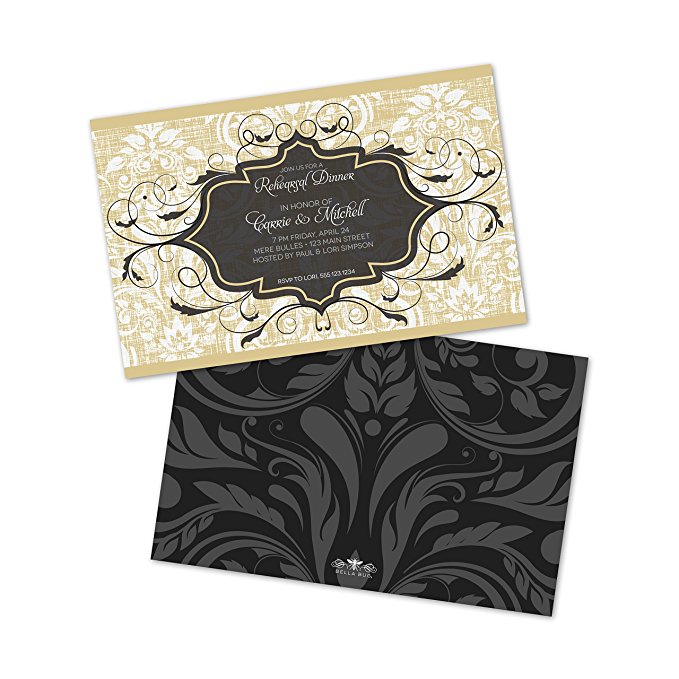 rehearsal dinner invitations, Textured Damask Rehearsal Dinner Invitation - Gold