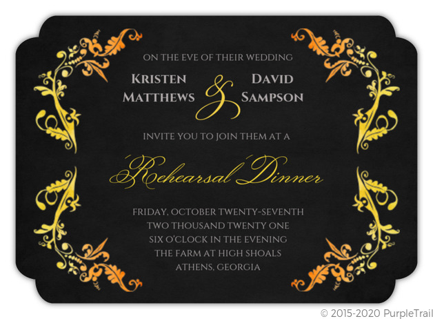 rehearsal dinner invitations, WATERCOLOR HALLOWEEN REHEARSAL DINNER INVITATION, black and yellow rehearsal dinner invitation