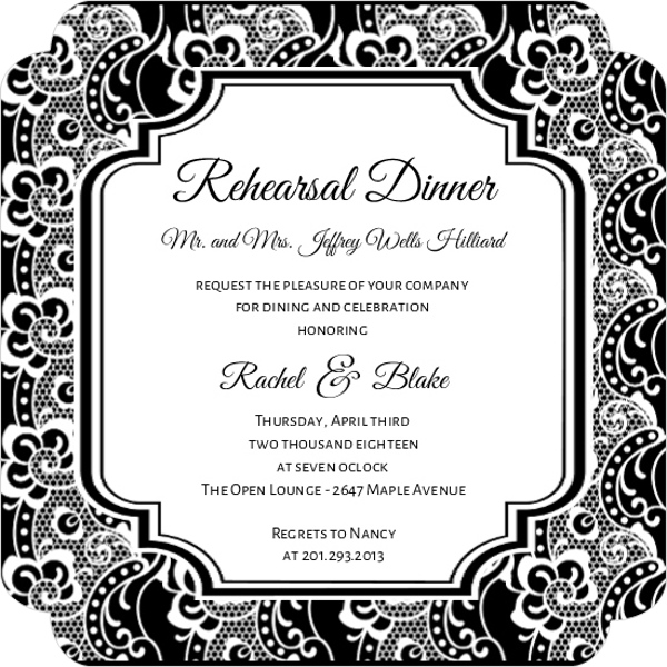 rehearsal dinner invitations, black and white lace rehearsal dinner invitation