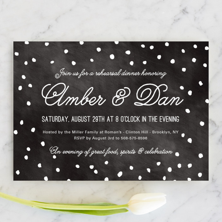 rehearsal dinner invitations, black and white polka dot rehearsal dinner invitations