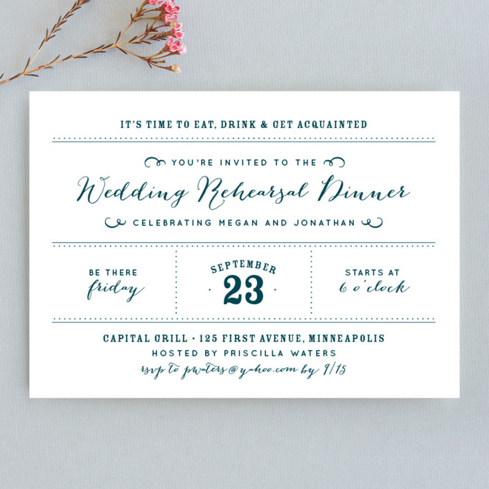 rehearsal dinner invitations, blue and white simple rehearsal dinner invitations