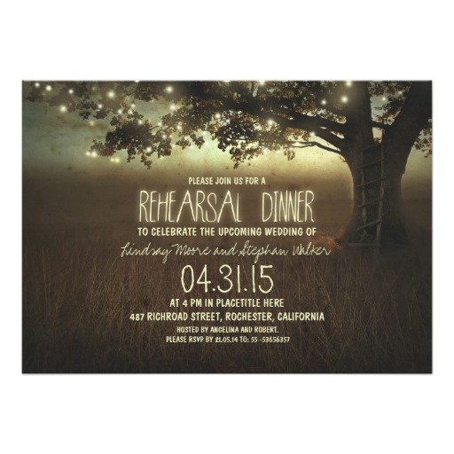 rehearsal dinner etiquette, rehearsal dinner invitations, moonlight rehearsal dinner invitations, lit tree rehearsal dinner invitations, romantic rehearsal dinner invitations