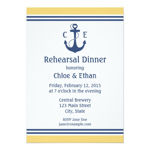 rehearsal dinner invitation wording, rehearsal dinner invitations, nautical rehearsal dinner invitations, yellow and blue nautical rehearsal dinner invitations