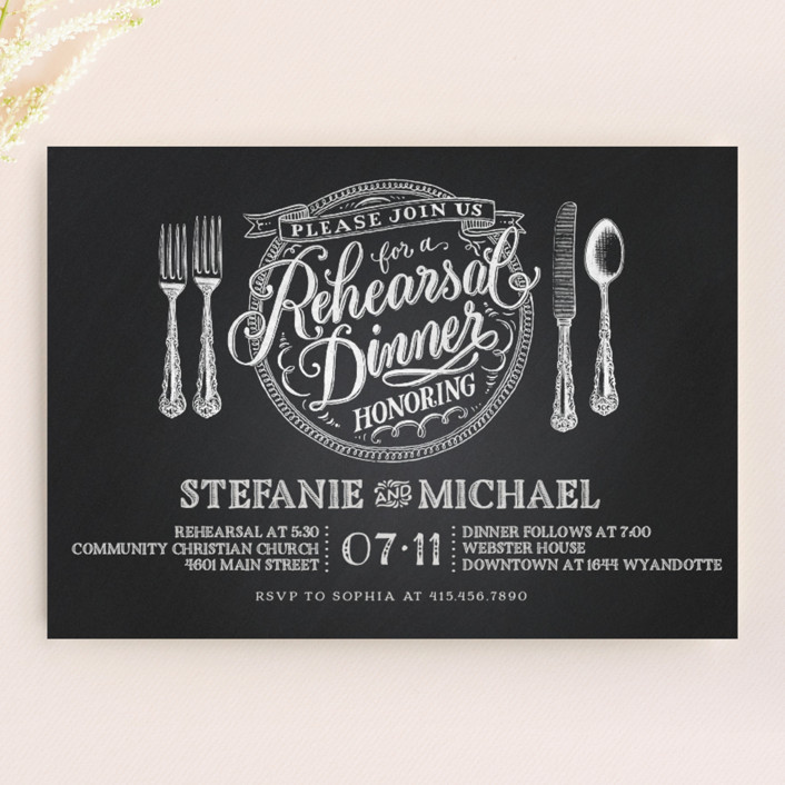 rehearsal dinner invitations, black chalkboard rehearsal dinner invitations