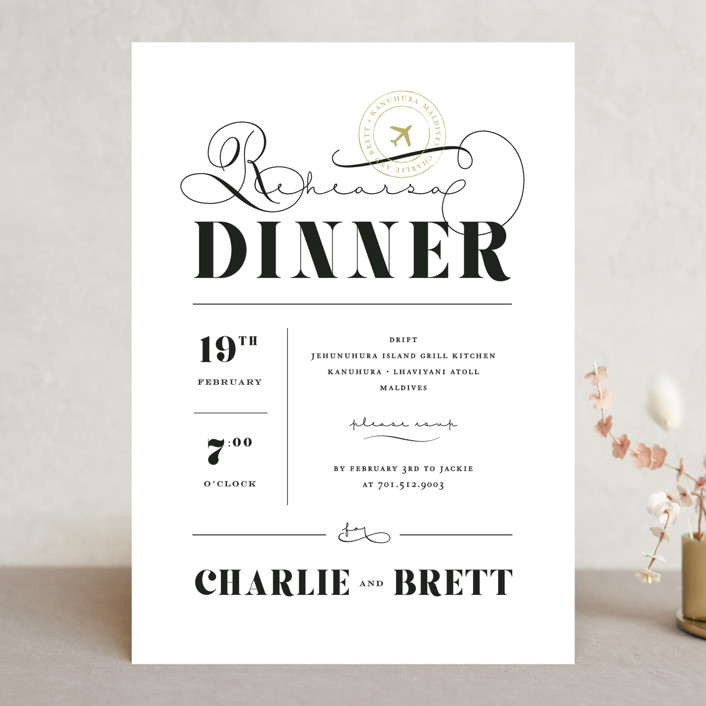 rehearsal dinner invitations, Rehearsal Dinner Invitations - A Classic Destination, black and white rehearsal dinner invitations
