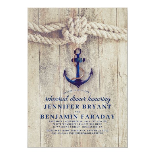 rehearsal dinner invitations, Navy Blue Anchor Rustic Nautical Rehearsal Dinner Invitation, nautical rehearsal dinner invitation