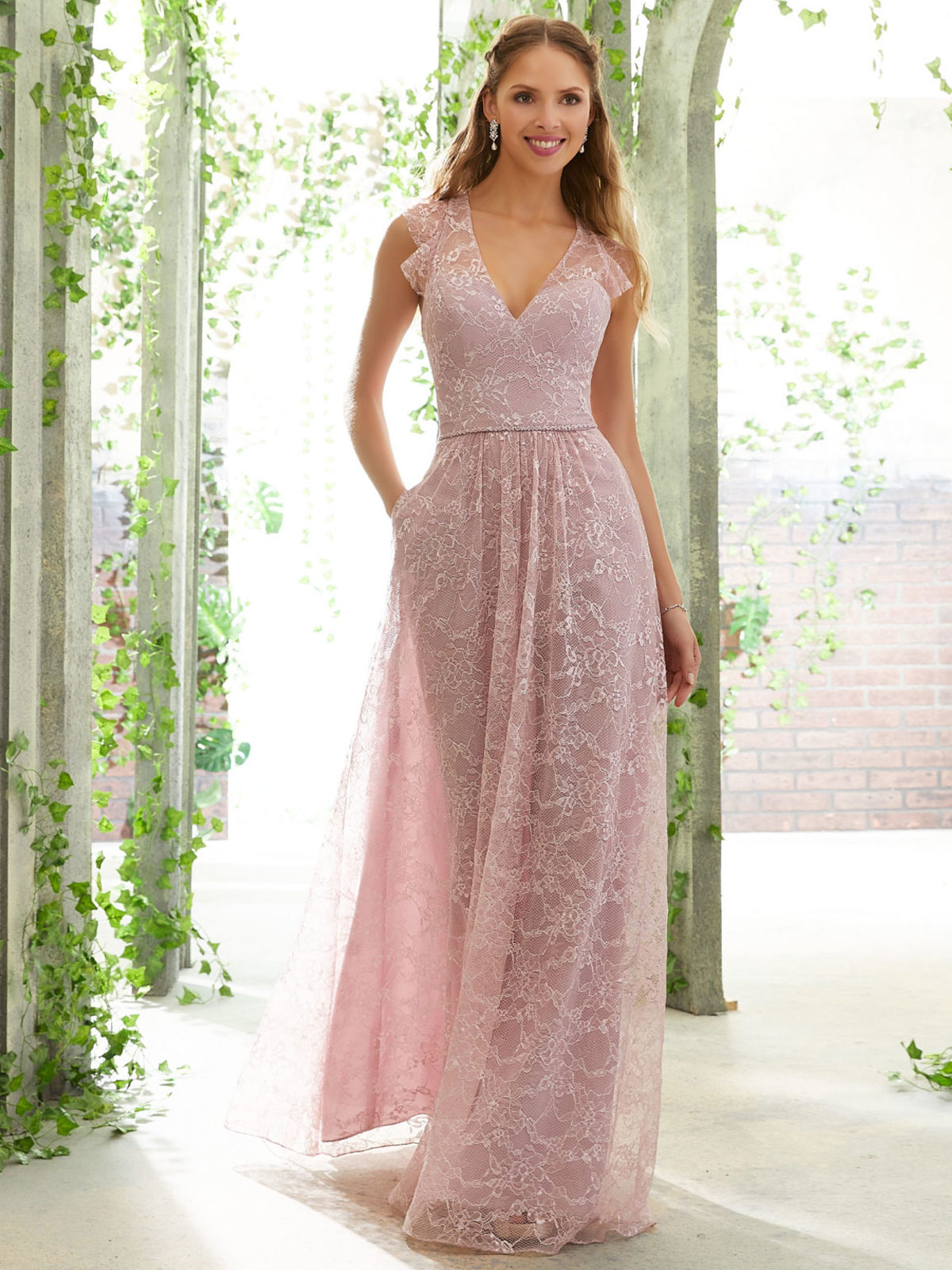 Romantic Lace A-Line Pink Bridesmaid Dress