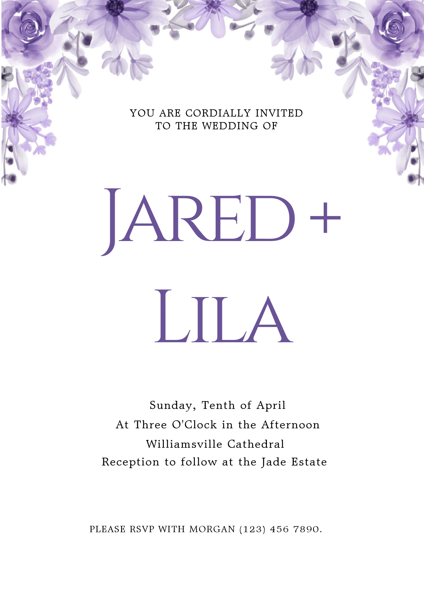 Romantic Purple Floral Wedding Invitation