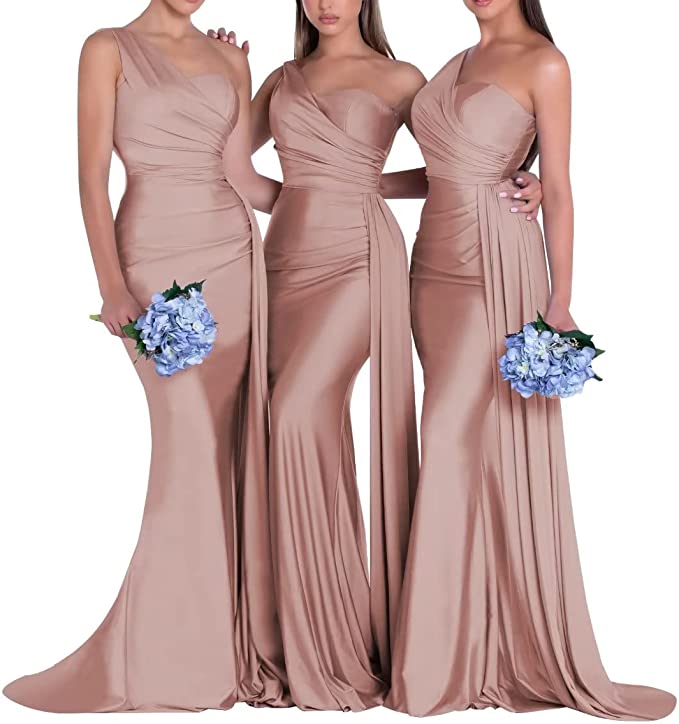 Rose Gold One-Shoulder Mermaid Bridesmaid Dress