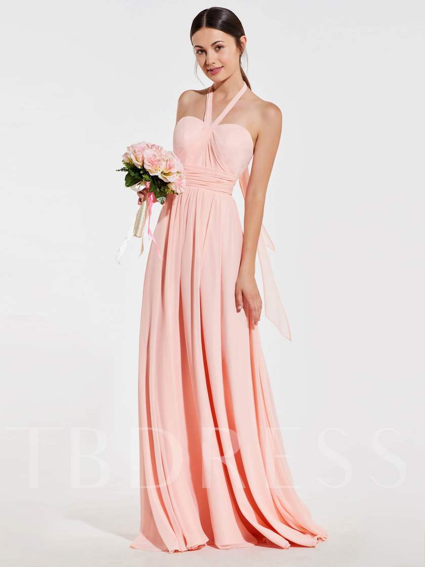 Rose Quartz Ruched Halter Bridesmaid Dress
