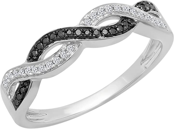 Round Black and White Criss Cross Diamond Wedding Band