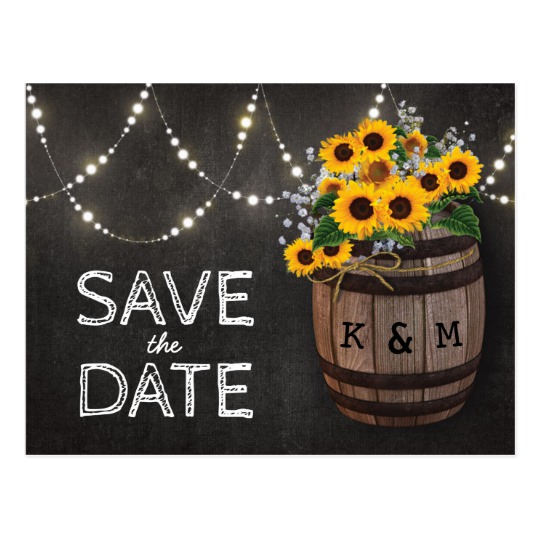 String Lights Rustic Sunflower Save the Date Postcard, save the date