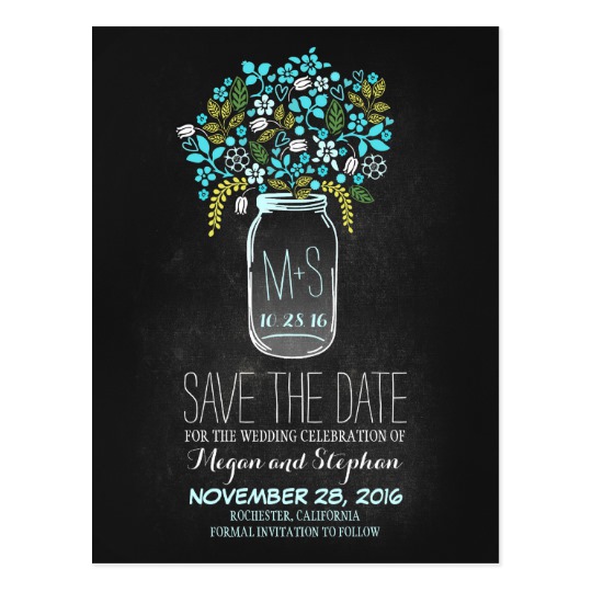 Chalkboard save the date - Floral Mason Jar Postcard, save the date