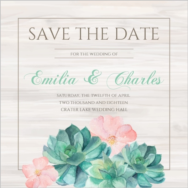 Whimsical Watercolor Succulents Save The Date Card, save the date
