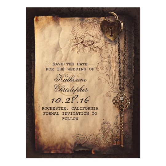 vintage key lock old save the date postcards, save the date