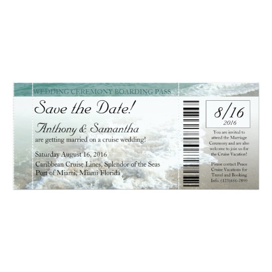 save the date destination weddings, save the date ticket, beach wedding save the date