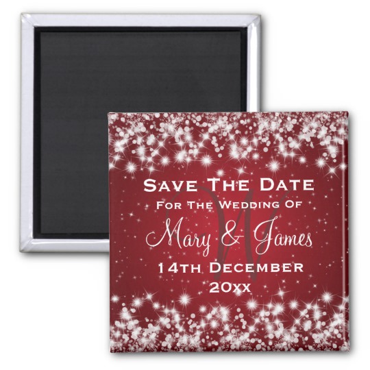 Elegant Wedding Save The Date Winter Sparkle Red Magnet, Save the date ideas, save the date magnet