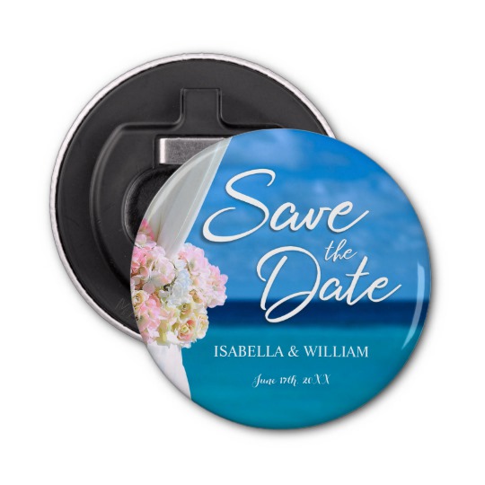 Save The Date Ideas, Save the date bottle openers, Elegant Floral Ocean Beach Summer Save the Date Bottle Opener