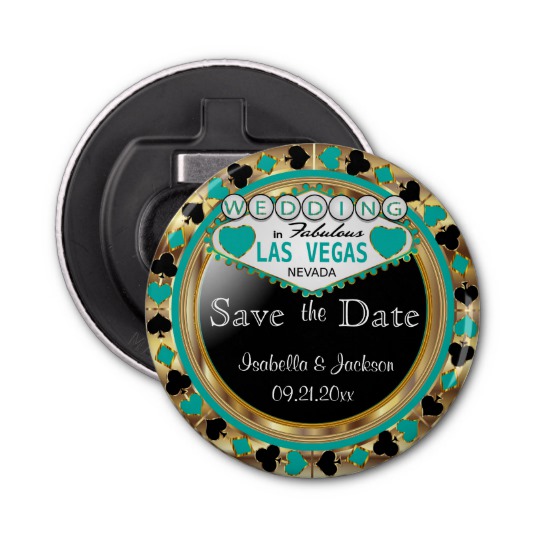 Save The Date Ideas, Save The Date Bottle Openers, Save the Date Las Vegas Style - Teal Bottle Opener