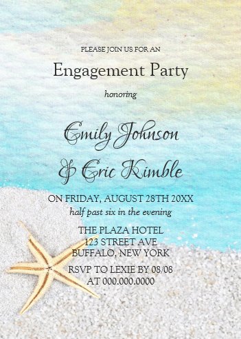 Seaside Beach White Sand Engagement Party Invitation