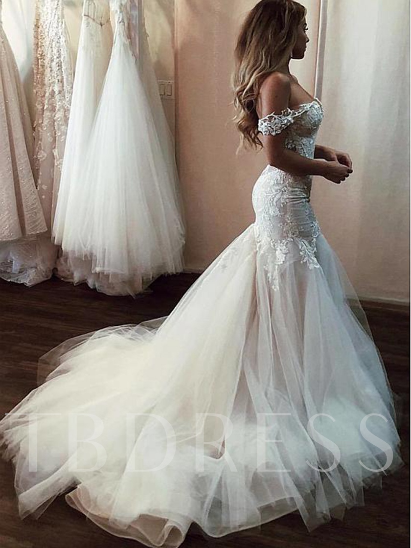 sexy wedding dresses, Off-The-Shoulder Appliques Mermaid Wedding Dress, beautiful wedding gowns