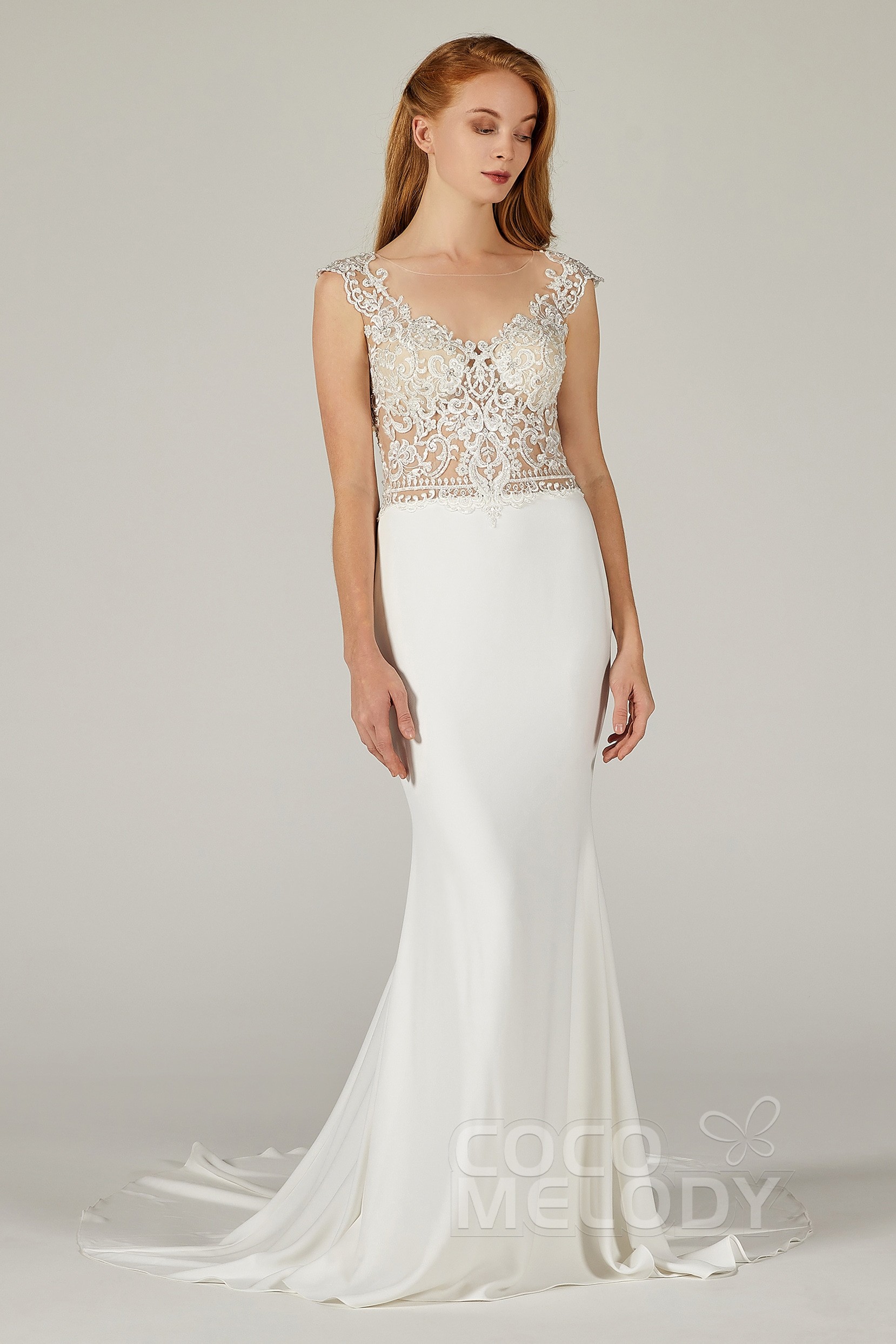 sexy wedding dresses, garden wedding dresses, Elegant Trumpet Court Train Knitted Fabric Wedding Dress For a Garden or Church Wedding