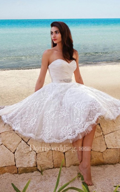 short wedding dresses, princess cut short wedding dress, Princess Style Sweety Midi Wedding Dress With Sash