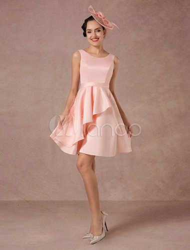 short wedding dresses, pink wedding dresses, Pink Wedding Dress Short Vintage Summer Wedding Dresses With Asymmetrical Train