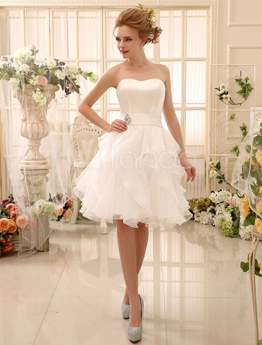 short white informal wedding dress, Short Wedding Dress Strapless Tiered Bridal Dress Sweetheart Neckline Satin Knee Length Wedding Gown, short wedding gowns short white informal wedding dress, Short Wedding Dress Strapless Tiered Bridal Dress Sweetheart Neckline Satin Knee Length Wedding Gown, short wedding gowns