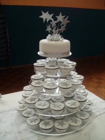 cupcake wedding tier, white and silver wedding cupcakes, star cupcake wedding tower