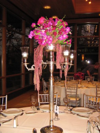spring wedding colors, pink wedding flowers, pink wedding centerpiece, tall pink wedding centerpiece