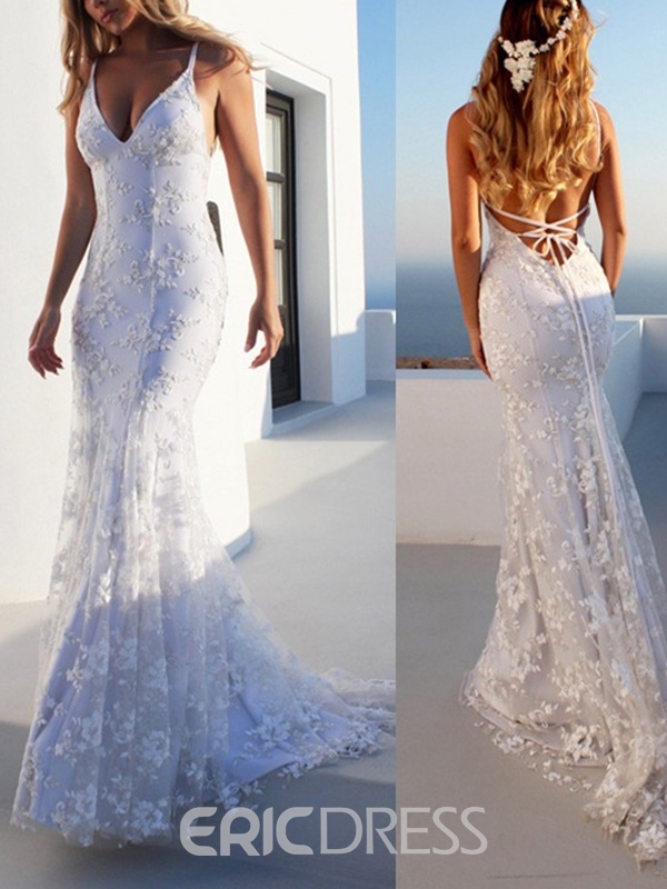 spring wedding dresses, lace wedding gowns, Lace Mermaid Beach Wedding Dress