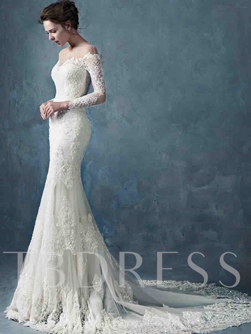 Spring Wedding Themes, Beading Mermaid Lace Wedding Dress with Long Sleeve, mermaid wedding gown, lace mermaid wedding dress
